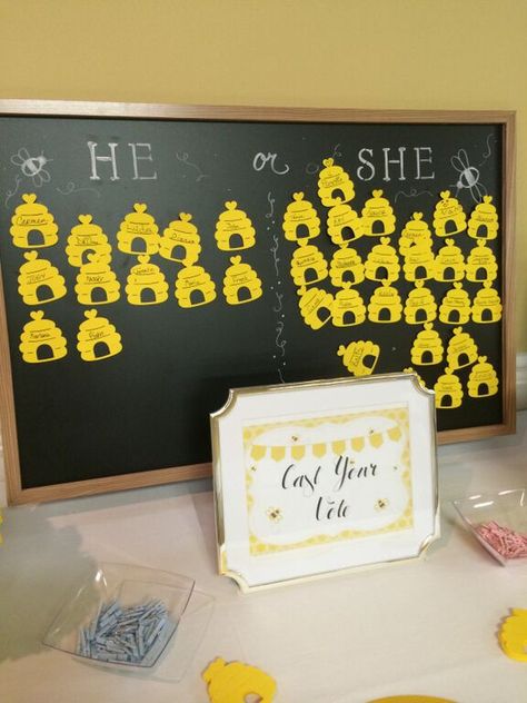 Bee Themed Gender Reveal, Honey Bee Baby Shower, Gender Reveal Party Theme, Baby Reveal Party, Bee Baby Shower Theme, Bumble Bee Baby Shower, Gender Reveal Party Decorations, Baby Gender Reveal Party, Shower Bebe