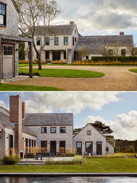 Gabled Ceiling, Cedar Shake House, Cedar Shingle Siding, Cedar Shake Siding, Modern Beach Home, Shingle House, Arrow Point, Shingle Style Homes, Modern Colonial