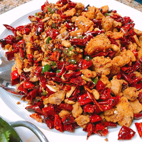 Mala (Spicy) Chicken Chili Pepper Chicken, Mala Chicken, Chinese Fried Chicken, Dried Chili Peppers, Sichuan Peppercorn, Pepper Chicken, Chinese Chicken, Sesame Chicken, Vietnamese Food