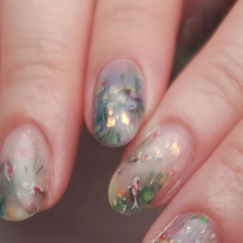 Claude Monet Nails, Monet Nails, Lily Nails, August Nails, 2024 Nails, Amazing Nails, Nail Idea, April 29, Nail Inspiration