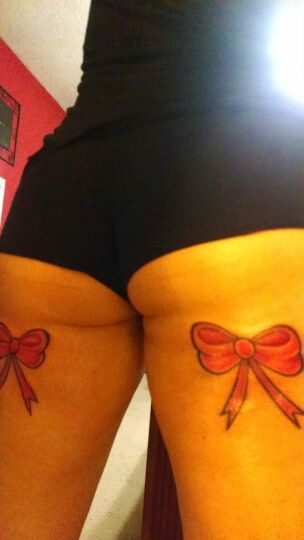 Bow tie tattoos!!! Love these Bowtie Tattoos For Women, Bow Tattoo On Back Of Legs Ribbons, Ribbon Tattoos Bow Leg, Bows Tattoos For Women Thighs, Lace Bow Tattoo Back Of Leg, Bow Tie Tattoo, Tattoos Love, I Am Unique, Bow Tattoo