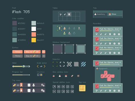 UI for pixel art game Dice Heroes by Sasha Kolesnik Pixel Art Website, Retro Game Design, Voxel Games, Sci-fi Ui, Pixel Art Landscape, Pixel Game, Game Gui, Gui Design, Pixel Art Tutorial