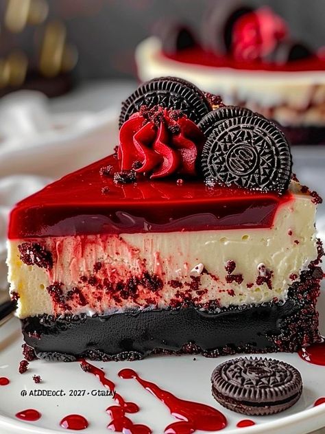 Red Velvet Cookies And Cream Cheesecake, Red Velvet Oreo Cheesecake Recipes, Red Velvet Cheesecake Recipes, Beautiful Cheesecake, Red Velvet Oreo Cheesecake, Red Velvet Oreo Cookies, Recipes Deserts, Red Velvet Oreo, Oreo Cheesecake Cookies