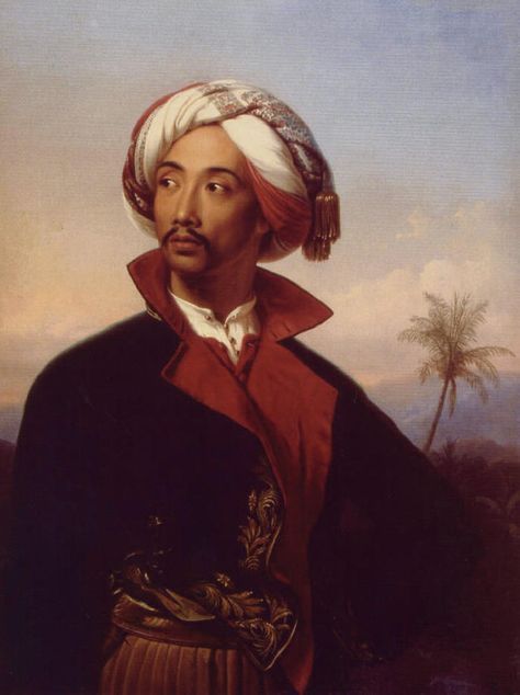 Johann Karl Ulrich Bähr: "Portrait of Prinz Raden Saleh Syarif Bustaman",1842 oil on canvas, Dimensions: 85 × 70 cm (33.5 × 27.6 in), Current location: Museum of Foreign Art, Riga. Raden Saleh, Riga, Oil On Canvas, Indonesia