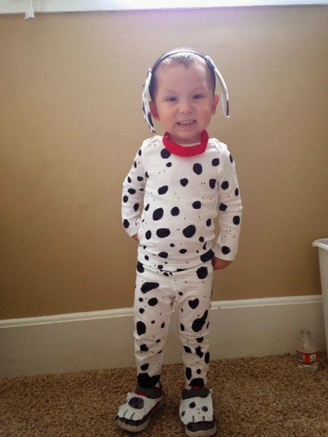 DIY Dalmatian, Firefighter, and Firetruck Wagon! Brother Costumes. Brother Costumes, Baby Dalmatian Costume, Diy Dalmatian Costume, Dalmatian Firefighter, Baby Dalmatian, 101 Dalmatians Costume, Dalmation Costume, Firefighter Halloween, Dalmatian Costume