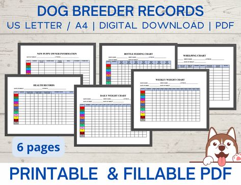 These files are perfect for dog breeders to provide information to new puppy owners and keep your info organized. This bundle includes 6 forms: Whelping chart, Daily weight chart, Weekly weight chart, Bottle feeding chart, Health records, New puppy owner info Whelping Puppy Whelping Chart, Whelping Charts Free Printable, Dog Breeder Setup, Whelping Chart, Bottle Feeding Chart, Dog Temperature, Breeding Business, Dog Breeding Business, Whelping Puppies