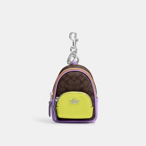 Signature Coated Canvas And Smooth Leather Zip Closure, Fabric Lining Outside Zip Pocket Attached Split Key Ring And Dogleash Clip 3 1/4" (L) X 4" (H) X 1 1/2" (W) Style No. C7803 Tiny Purse, Jeweled Bag, Snap Bag, Id Wallet, Coach Accessories, Heart Keyring, Coach Outlet, Gold Bag, Leather Card Case