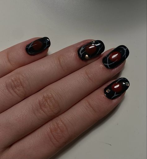 Rockstar Gf Nail Designs, Rock Nails Grunge Short, Black Red Silver Nails, Rockstar Girlfriend Nails, Short Medium Nails, Rockstar Gf Nails, Punk Rock Nails, Red And Silver Nails, Rock Nails