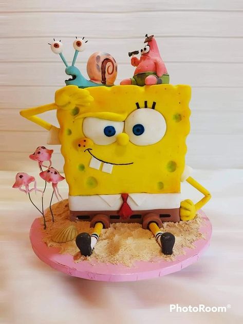 Cake For Birthday Boy, Spongebob Birthday Cake Boys, Cake Ideas Spongebob, Spongebob Cake Ideas For Boys, Sponge Bob Cake Ideas, Fondant Spongebob, Spongebob Cake Ideas For Girls, 24/25 Spongebob Cake, Spongebob Squarepants Cake