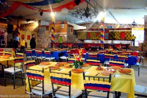 Colombian party decorations Colombia Theme Party, Colombia Party, Colombian Restaurant, Colombian Wedding, Colombian Dishes, Bunco Ideas, Theme Party Ideas, 25th Birthday Parties, American Theme