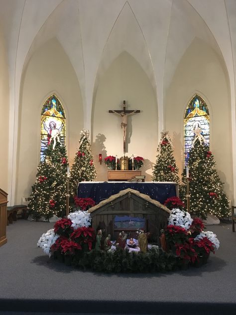 Advent Church Decorations, Immaculate Conception Church, Church Christmas Decorations, Christmas Crib, Church Altar Decorations, Church Easter Decorations, Christ Centered Christmas, Church Decorations, Christmas Church