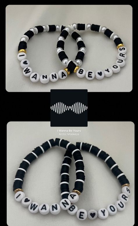 artic monkeys "i wanna be yours" matching clay beaded bracelets!  (also sold separately, dm me)  -perfect for couples and gifting! -bracelets are made with a stretchy elastic string to ensure a perfect fit - all are roughly the same size, but if you have a preference please let me know  -comes with extras 💕 feel free to contact me with any questions or concerns! Cute Matching Bracelets For Couples To Make, Beaded Bracelets To Make For Your Boyfriend, Couple Crafts To Do Together, Matching Clay Bead Bracelet, Cute Bracelets For Couples, Couples Bracelets Beads, Matching Clay Bracelet Ideas, Couple Bracelets Clay Beads, Matching Rubber Band Bracelets