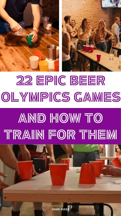 beer olympics Beer Olympics Bachelor Party, Beer Olympics Games Ideas Summer, Beer Olympics Team Themes, Olympic Games For Adults, Beer Olympics Teams, Adult Games Party, Drinking Games For 2, Beer Olympics Games, Beer Drinking Games