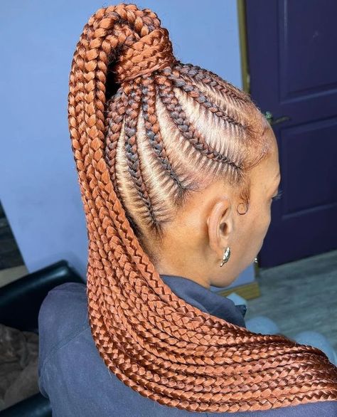 Red Feed In Braids, Feed In Braids Ponytail, Cornrows With Box Braids, Feed In Ponytail, Feed In Braids, Ghana Weaving, Cute Prom Hairstyles, Nurse Hairstyles, Bubble Ponytail