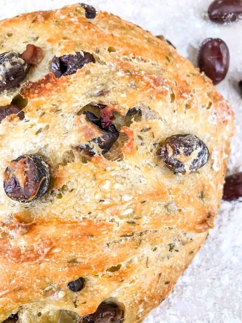 Olive Bread Recipe Easy, Bread Recipe Dutch Oven, Recipe Dutch Oven, Kalamata Olive Bread, Olive Bread Recipe, Easy Oven Recipes, Easy Homemade Bread, Homemade Bread Recipe, Dutch Oven Bread