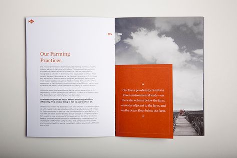 FPO: Verlasso Sustainability Brochure Conference Brochure, Book Page Layout, Sustainable Marketing, Cereal Magazine, Outing Quotes, Brochure Print, Typography Love, Brochure Design Inspiration, Title Design