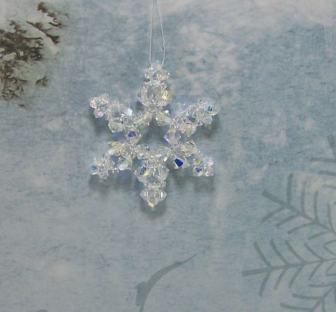 Snowflake Ornaments Diy, Beading Kits, Swarovski Snowflake, Swarovski Ornaments, Beaded Snowflakes Ornament, Photo Frame Ornaments, Snow Flakes Diy, Beaded Snowflakes, Crystal Angels