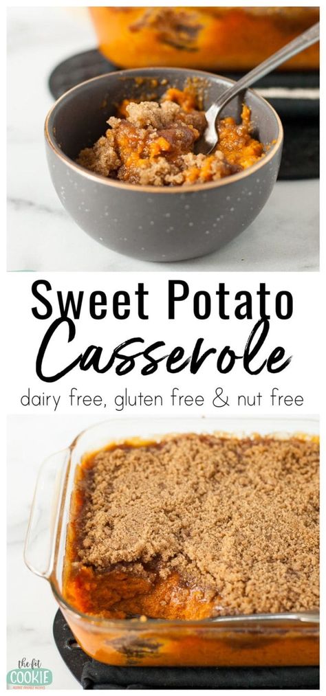 Gluten Free Sweet Potato Casserole, Casserole Dairy Free, Sweet Potato Crunch, Dairy Free Thanksgiving, Sweet Potato Casserole Healthy, Vegan Sweet Potato Casserole, Resep Vegan, Gluten Free Thanksgiving Recipes, Crisp Topping