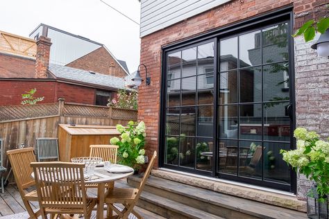 Double Sliding Door with SDL Colonial Grilles | Toronto Dining Designs, Colonial Door, Retractable Wall, Double Sliding Door, Pitched Ceiling, Sliding Doors Exterior, Pool Room, Double Sliding Doors, Dining Design