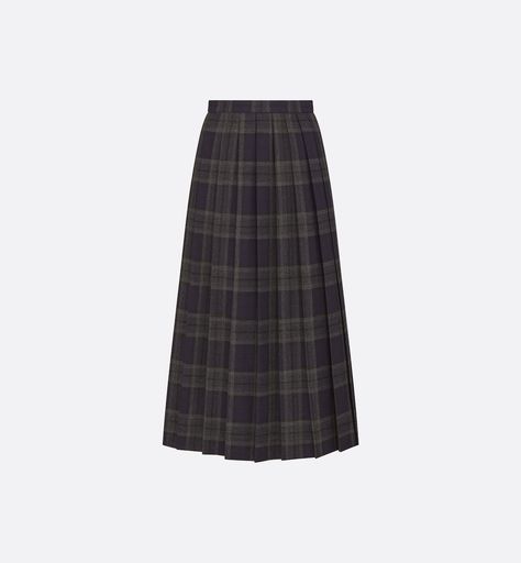 Pleated Long Skirt Gray and Blue Check'n'Dior Tartan Mohair and Virgin Wool | DIOR Dior Pleated Skirt, Dior Skirt, Check Skirt, Pleated Long Skirt, Blue Check, The Gray, Gray Skirt, 2023 2024, Long Skirt