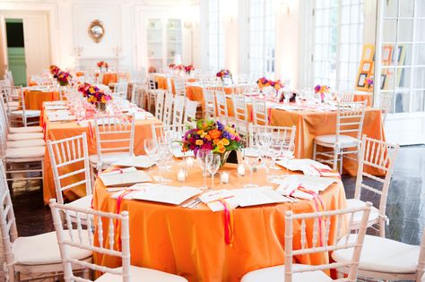 Orange and White Reception Decor Orange Wedding Reception, White Reception Decor, Orange Wedding Decorations, Beach Wedding Pink, White Reception, Orange Theme, Wedding Orange, Renewal Wedding, Orange Party