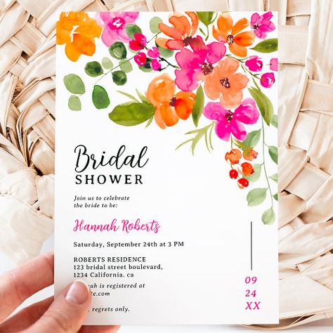 Boho fall orange floral watercolor bridal shower for $2.80 - Bridal Shower Invitations Garden Wild Flowers, Pink Orange Flowers, Watercolor Bridal Shower Invitations, Garden Wild, Garden Party Bridal Shower, Fall Orange, Autumn Bride, Modern Bridal Shower, Boda Mexicana