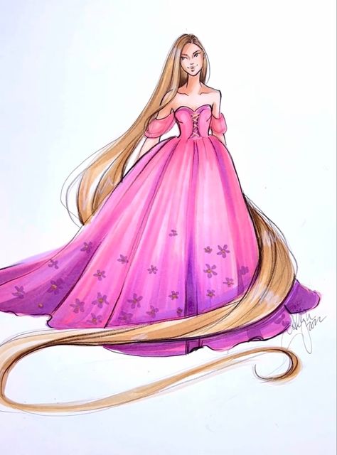 Disney Fashion Sketches, Rapunzel Dresses, Rapunzel Fashion, Rapunzel Fanart, Holly Nichols, Rapunzel Dress, Fashion Illustration Collage, Fashion Figure Drawing, Fashion Illustrations Techniques