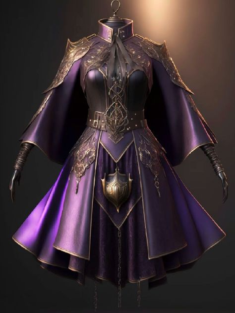 Fantasy Purple Outfit, Purple Villain Outfit, Delaque Gang, Fantasy Gowns Warriors, Battle Outfits Women, Medival Outfits Women, Royal Purple Dress, Purple Dresses Formal, Princess Dress Fairytale