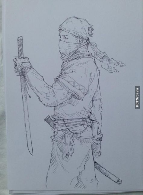 Hello 9gag. I draw weapons, ninjas and shit. Here's a sketch I did some time ago Ninja Sketch Drawings, Ninja Sketch, Ninja Drawing, Samurai Drawing, Zombie Drawings, Pencil Sketch Drawing, Background Drawing, Bd Comics, Samurai Art