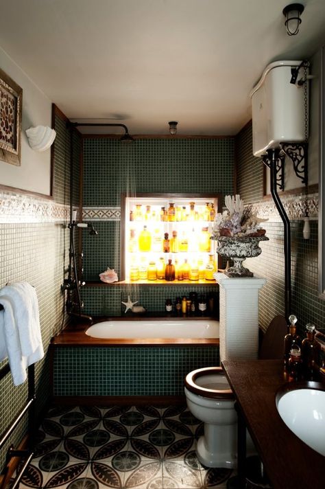 Bold, quirky and unexpected, these designs pack a visual punch. Islington House, Maddux Creative, Eclectic Bathroom Design, Quirky Bathroom, Eclectic Bathroom, Creative Interior Design, Master Shower, Window Privacy, Bathroom Idea