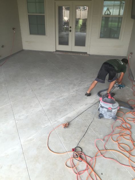 Diamond tile scored concrete patio / acid stained - New Orleans - by Breauxs Landscaping | Houzz Acid Stain, Diamond Tile, Concrete Patio, Patio Porch, Back Patio, Diamond Cut, Game Room, New Orleans, Landscaping