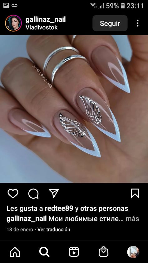 Angel Wings Nails Designs, White Witchy Nails, Black Angel Nails, Angel Wing Nails, Apres Gel X Nails Design, Angel Nails Designs, Angel Nails, Witchy Nails, Fall Gel Nails