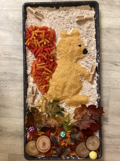 Autumn animal theme, autumn activity, tuff tray, woodland theme, woodland creatures Autumn Animal Activities, Autumn Animal, Autumn Activity, Animals Activities, Sensory Tray, Bee Activities, Sand Tray, Autumn Animals, Tuff Tray