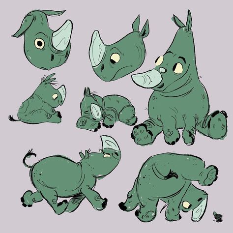 Rhino Tattoo Ideas, Rhino Reference, Rhino Character, Honey Logo Design, Rhino Cartoon, House Animation, Rhino Illustration, Rhino Tattoo, Animal Animation