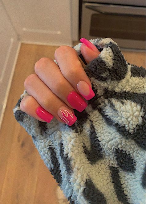 Neon Pink Prom Nails, Bright Pink Prom Nails, Hot Pink Flame Nails, Pastel Pink Nails Design, Bright Pink Nails With Design, Hot Pink Prom Nails, Neon Pink Nails Design, Red Flame Nails, Pastel Pink Nail Designs