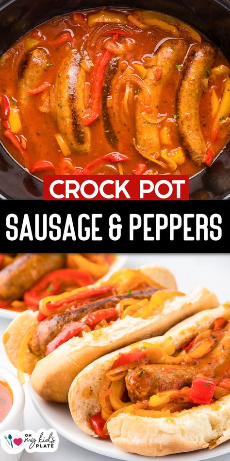 Crock Pot Italian Sausage Peppers And Onions Sausage Pepper And Onions Crockpot, Crockpot Italian Sausage, Sausage And Peppers Crockpot, Crock Pot Sausage, Italian Sausage Peppers, Crockpot Sausage, Sausage Crockpot, Sausage Peppers And Onions, Kids Plate