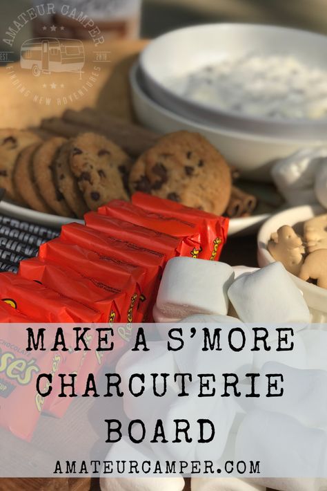 How to make the perfect s'more charcuterie board for a fall fire pit. #firepit #s'mores #fallnights Bon Fire Party Food, Fire Pit Birthday Party Ideas, Fire Pit Smores Station, Food For Fire Pit Party, Fire Pit Party Ideas Food, S'more Charcuterie Board Ideas, Fire Pit Smores, Fire Pit Snacks, Fire Pit Snack Ideas