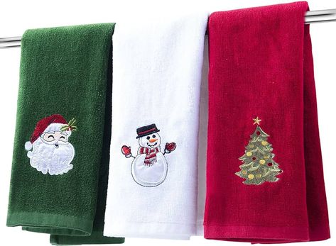 Amazon.com: BYAWAY Christmas Hand Towels for Bathroom Kitchen Towel Decorative Set 25" x 16" Holiday Decor Dish Towels Fingertip Towel Ultra Soft and Highly Absorbent 100% Cotton Towel Gift Set（Green,White,Red） : Home & Kitchen Bathroom Unique, Christmas Tree Embroidery Design, Hand Towels For Bathroom, Christmas Tree Embroidery, Holiday Kitchen Decor, Bathroom Towel Decor, Christmas Hand Towels, Towels For Bathroom, Christmas Bathroom Decor