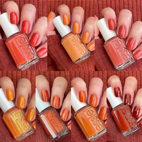 Left to right-yes I canyon, fall for nyc, rocky rose, dont be spotted, say it ain’t soho, let it slide, & playing koi. Essie Rocky Rose, Essie Let It Slide, Rust And Relaxation Opi, Essie Yes I Canyon, Warm Autumn Nail Polish, Brick Red Nail Polish, Revlon Teak Rose Nail Polish, Nail Polish Colors Fall, Fall Nail Polish