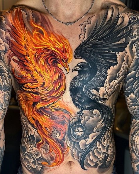 Terrific tattoo design on chest 🔥🔥 Bird Chest Tattoo, Tattoos On Men, Male Chest Tattoos, Bird Tattoo Design, Bird Tattoo Men, Bird Tattoos For Women, Male Chest, Bird Tattoos, Mythical Birds