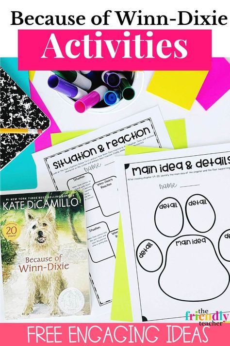 5 Fun and Educational Because of Winn-Dixie Activities for Kids - The Friendly Teacher Winn Dixie Book, Because Of Winn Dixie, Teaching Reading Skills, Winn Dixie, Third Grade Reading, Resource Room, Teaching Literacy, Novel Studies, Teaching Tips