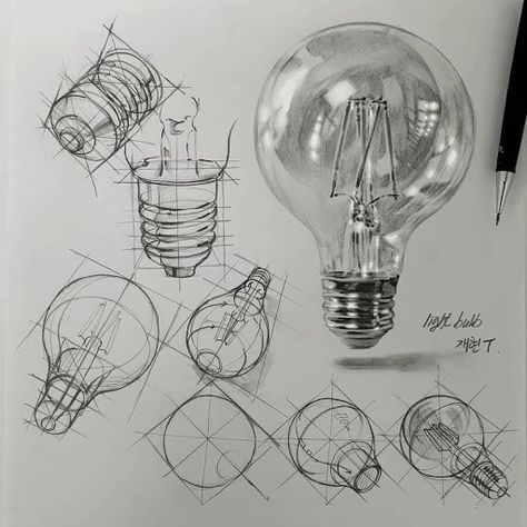 Design Stack: A Blog about Art, Design and Architecture: Progression of Pencil Drawings Studies Advanced Drawing Projects, Drawing Light Bulb, Bulb Drawing, Light Bulb Drawing, Cool Easy Drawings, Drawing Light, رسم كاريكاتير, Structural Drawing, Sketch Portrait