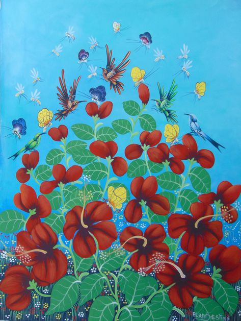 Painting Famous, Favorite Paintings, Haitian Art, Large Mural, Caribbean Art, Paintings Famous, Flower Paintings, Central American, Acrylic Canvas