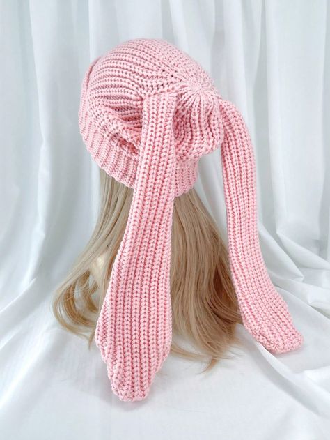 1pc Women's Pink Long Rabbit Ears Knit Beanie With Rolled Brim, Fun Knitted Cap Without Brim For Warmth In Autumn And WinterI discovered amazing products on SHEIN.com, come check them out! Rabbit Beanie, Beanie With Ears, Funny Hats, Rabbit Ears, Knit Cap, Knit Beanie, Amazing Products, Pink Ladies, Knitting