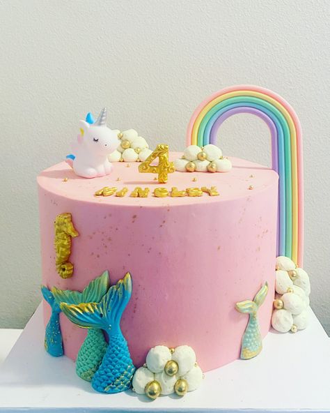 Enchanted Birthday Cake, Rainbow Unicorn Mermaid Birthday Party, Unicorn And Mermaid Cake, Rainbow Mermaid Cake, Rainbow Mermaid Birthday Party, Unicorn Mermaid Cake, Mermaid Birthday Decorations, Rainbow Unicorn Cake, Magic Birthday