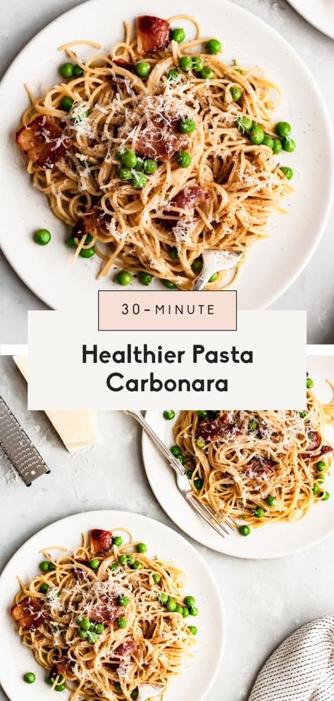 Healthy Pasta Carbonara, Healthy Carbonara, Bacon Carbonara, Pasta Carbonara Recipe, Traditional Pasta, Ambitious Kitchen, Carbonara Recipe, Pasta Carbonara, Bacon Pasta