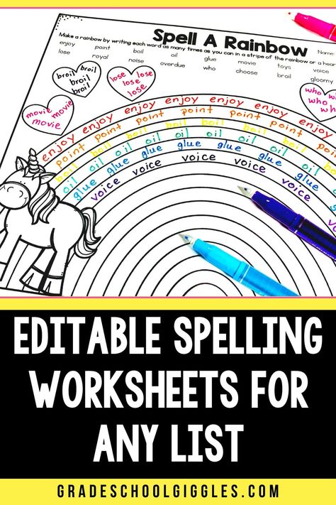 Are you looking for a fun and engaging way to help your child with their spelling? Then check out Grade School Giggles - Love Your Lessons Love Your Life. This website offers a variety of spelling practice worksheets and activities that your child is sure to love. And best of all, the worksheets are editable, so you can tailor them to your child's specific needs. Spelling can be fun! With these engaging spelling practice worksheets, your children will love practicing their spelling words. Second Grade Spelling Activities, Kids Spelling Practice, Fun Ways To Teach Spelling Words, Editable Spelling Worksheets, Make Spelling Words Fun, Fun Ways To Practice Spelling Words 1st Grade, Spelling Activities 4th Grade, Spelling Word Practice 1st Grade, 3rd Grade Spelling Activities