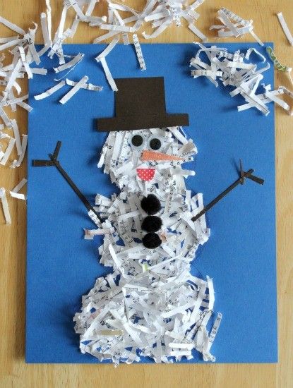 Shredded%20Paper%20Snowman(1) | 35 Creative Snowman Craft, Food, Art ideas | Christmas Crafts Kunst For Barn, Juleverksted For Barn, Make A Snowman, Winter Preschool, Puffy Paint, Christmas Activities For Kids, Shredded Paper, Snowman Crafts, Classroom Crafts