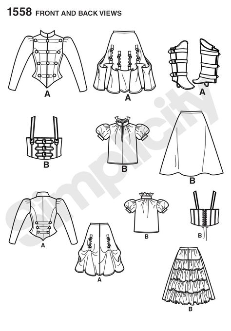 Simplicity 1558 Steampunk Patterns, Draw Clothes, Steampunk Outfits, Steampunk Coat, Mode Steampunk, Steampunk Jacket, Steampunk Halloween, Costume Sewing Patterns, Style Steampunk