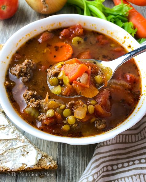 Hamburger Lentil Soup, Beef Lentil Soup, Veggie Lentil Soup, Lentil Meatballs, Sage Sausage, Hamburger Soup, Extra Protein, Meatball Soup, Lentil Soup Recipes